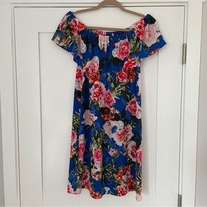 Rose & Olive off the shoulder blue floral dress